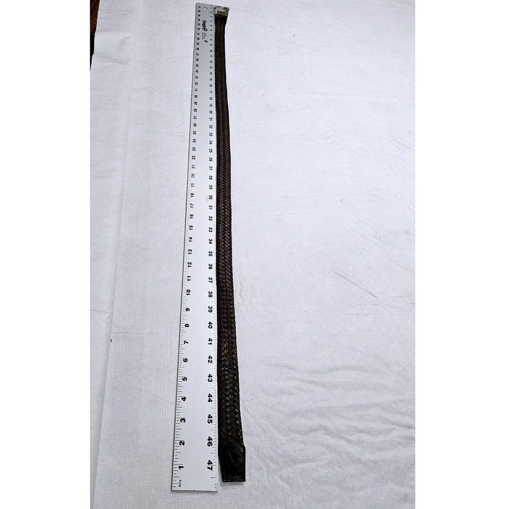 Nike Mens Reversible Braided‎ Leather Belt Brown Black Silver Buckle Swoosh Logo